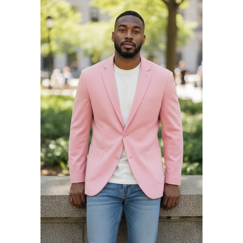 HI-TIE Men's Pink Blazer Jacket 3XL Polyester Lightweight Sport Coat
